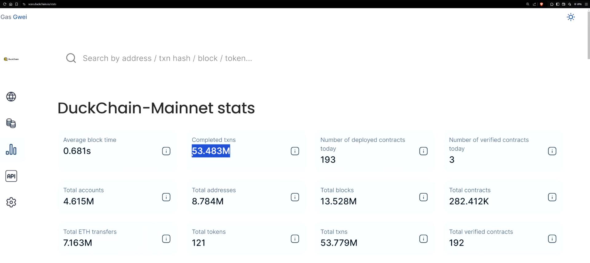 DuckChain Mainnet explorer stats