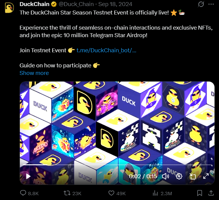 DuckChain Star Season Testnet Event announcement