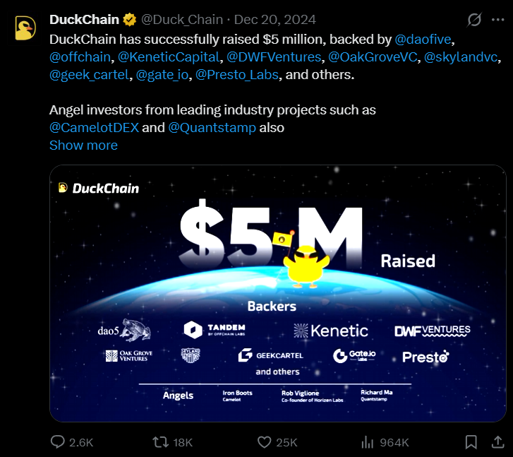 DuckChain $5M raise announcement